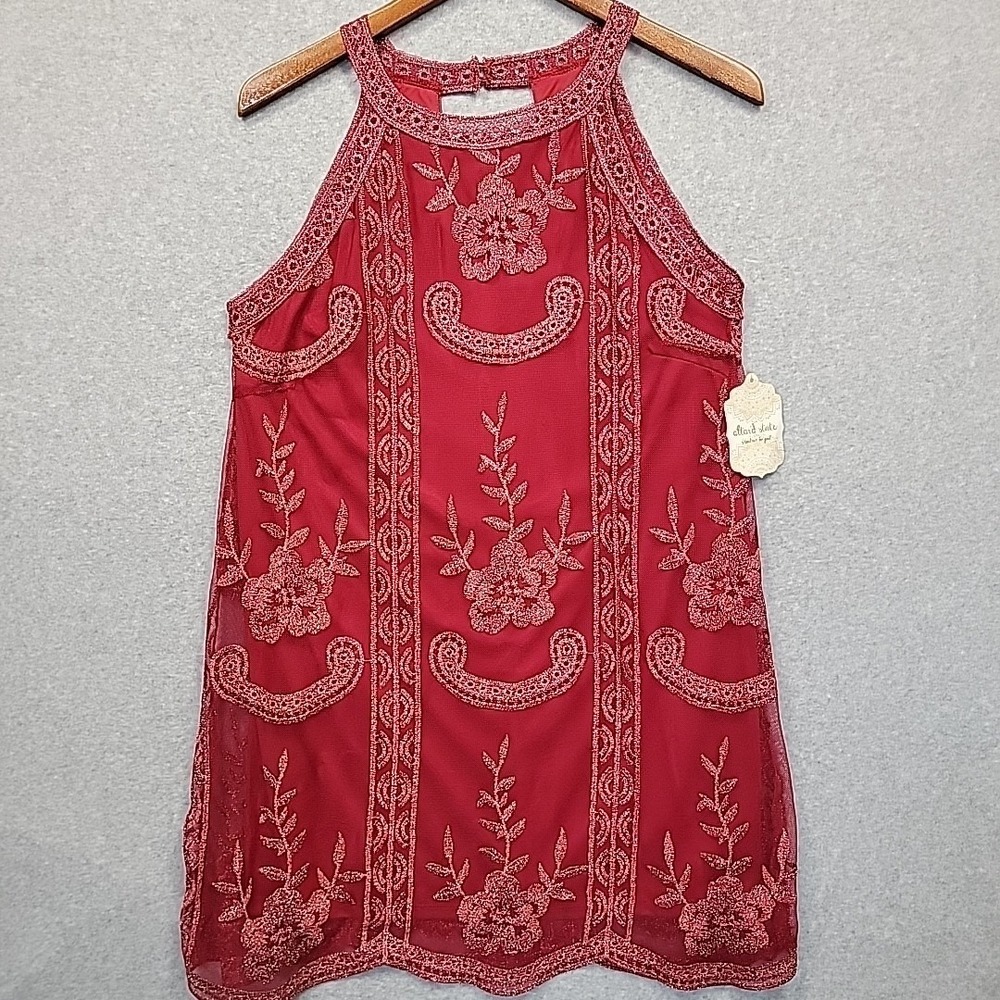 NWT Altar'd State Burgundy Red Lace Halter Neck Mini Dress Womens Sz Small Boho